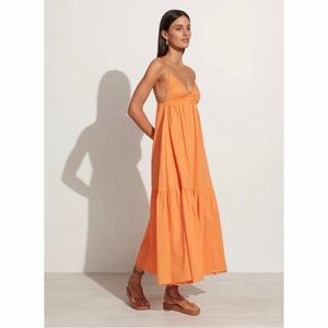 NWT Faithfull the Brand Willonna Cotton Tiered Midi Dress Mango Orange Size 10
